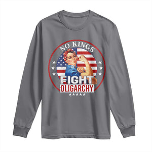 No Kings Fight Oligarchy Long Sleeve Shirt Woman's Girl Vintage America Flag TS11 Charcoal Print Your Wear