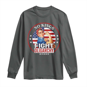 No Kings Fight Oligarchy Long Sleeve Shirt Woman's Girl Vintage America Flag TS11 Dark Heather Print Your Wear