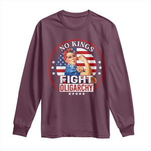 No Kings Fight Oligarchy Long Sleeve Shirt Woman's Girl Vintage America Flag TS11 Maroon Print Your Wear
