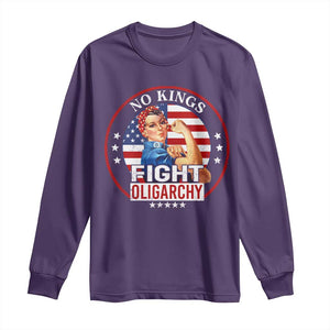 No Kings Fight Oligarchy Long Sleeve Shirt Woman's Girl Vintage America Flag TS11 Purple Print Your Wear