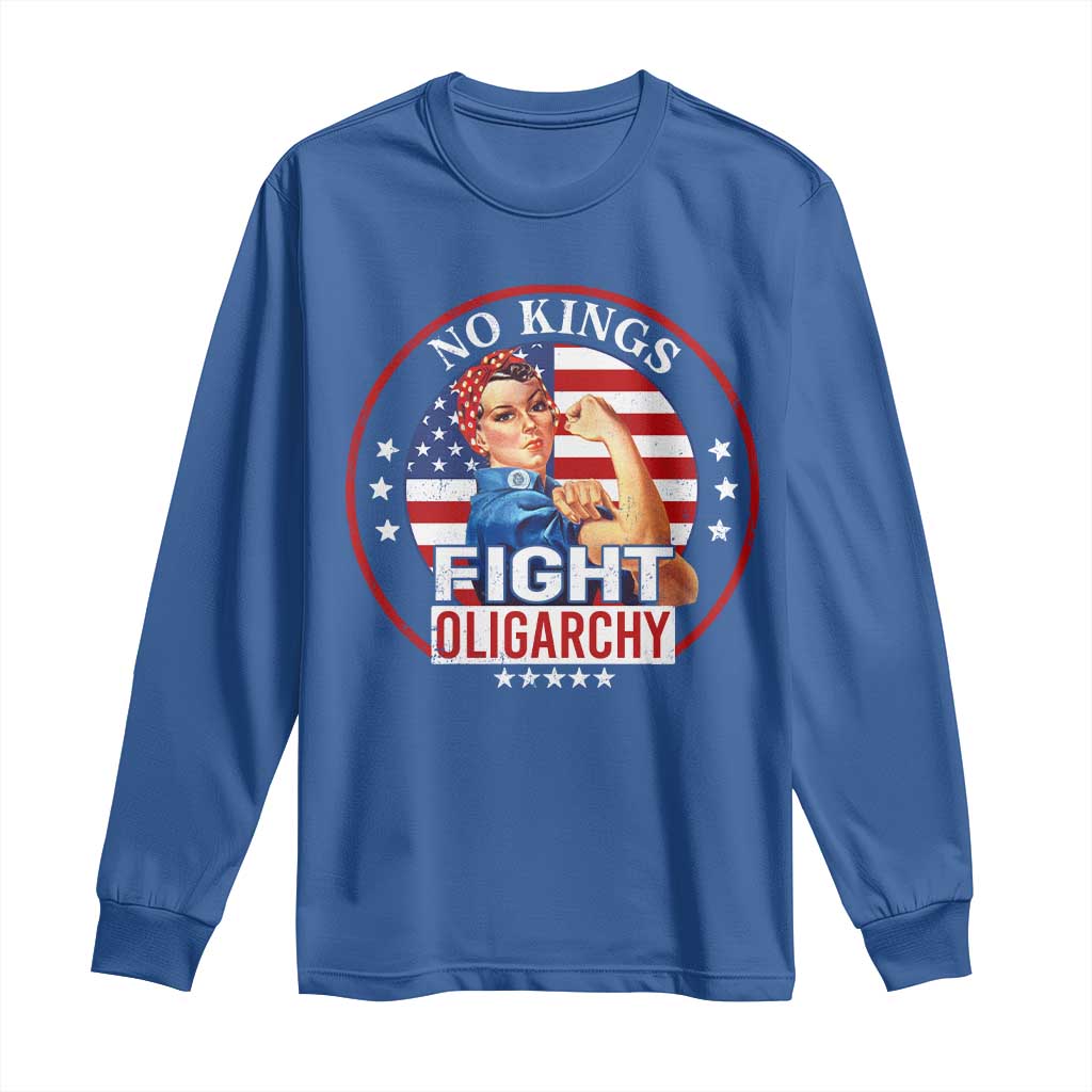No Kings Fight Oligarchy Long Sleeve Shirt Woman's Girl Vintage America Flag TS11 Royal Blue Print Your Wear