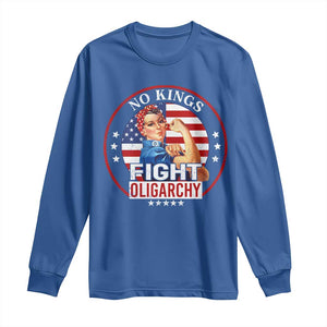 No Kings Fight Oligarchy Long Sleeve Shirt Woman's Girl Vintage America Flag TS11 Royal Blue Print Your Wear