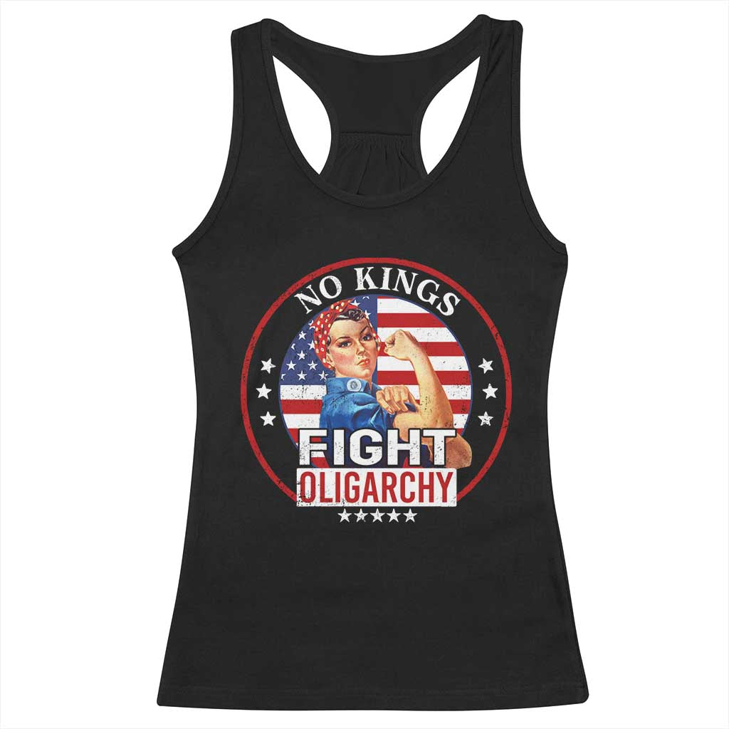 No Kings Fight Oligarchy Racerback Tank Top Woman's Girl Vintage America Flag TS11 Black Print Your Wear