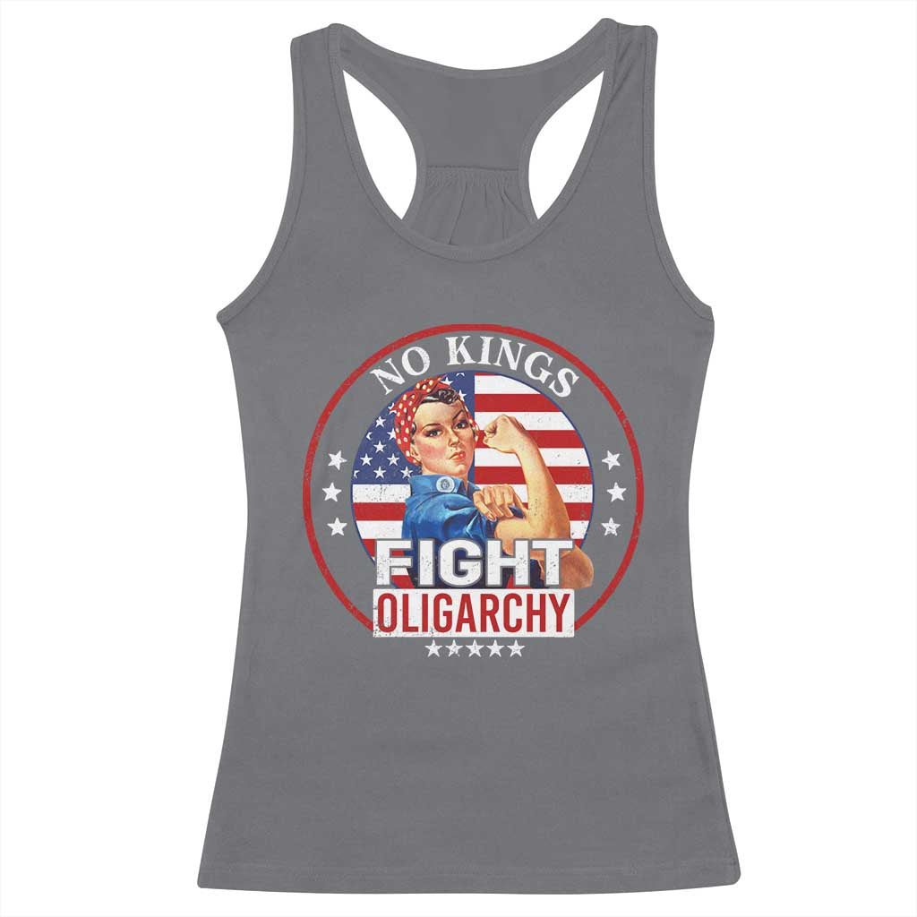 No Kings Fight Oligarchy Racerback Tank Top Woman's Girl Vintage America Flag TS11 Charcoal Print Your Wear