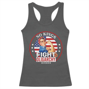 No Kings Fight Oligarchy Racerback Tank Top Woman's Girl Vintage America Flag TS11 Dark Heather Print Your Wear