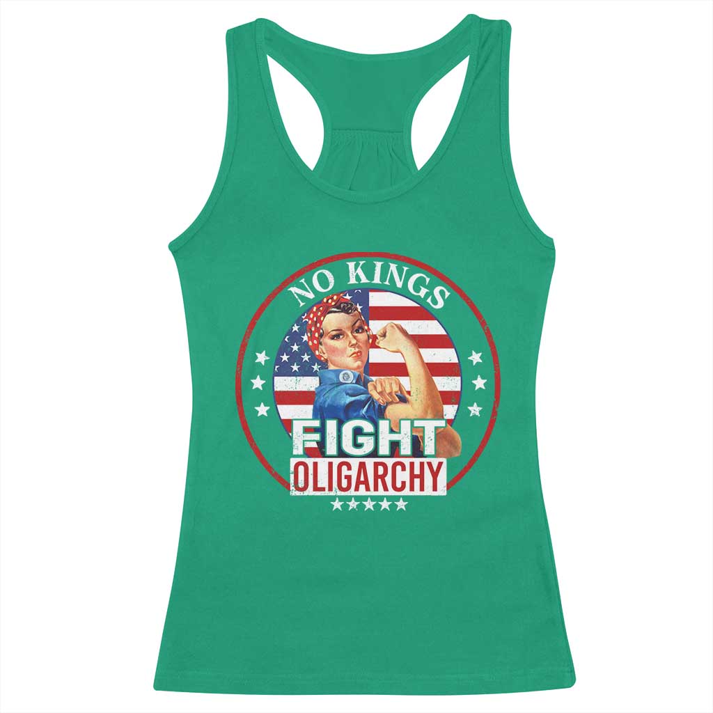 No Kings Fight Oligarchy Racerback Tank Top Woman's Girl Vintage America Flag TS11 Irish Green Print Your Wear