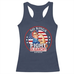 No Kings Fight Oligarchy Racerback Tank Top Woman's Girl Vintage America Flag TS11 Navy Print Your Wear