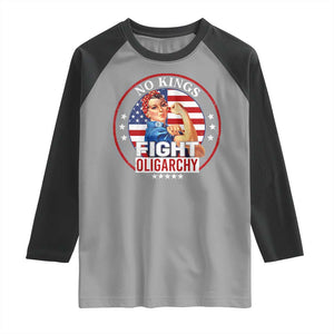 No Kings Fight Oligarchy Raglan Shirt Woman's Girl Vintage America Flag TS11 Sport Gray Black Print Your Wear
