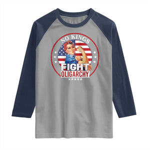 No Kings Fight Oligarchy Raglan Shirt Woman's Girl Vintage America Flag TS11 Sport Gray Navy Print Your Wear