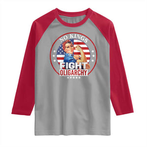 No Kings Fight Oligarchy Raglan Shirt Woman's Girl Vintage America Flag TS11 Sport Gray Red Print Your Wear