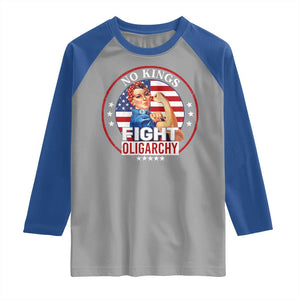 No Kings Fight Oligarchy Raglan Shirt Woman's Girl Vintage America Flag TS11 Sport Gray Royal Print Your Wear