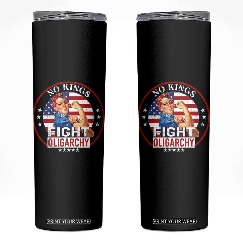 No Kings Fight Oligarchy Skinny Tumbler Woman's Girl Vintage America Flag TS11 Black Print Your Wear