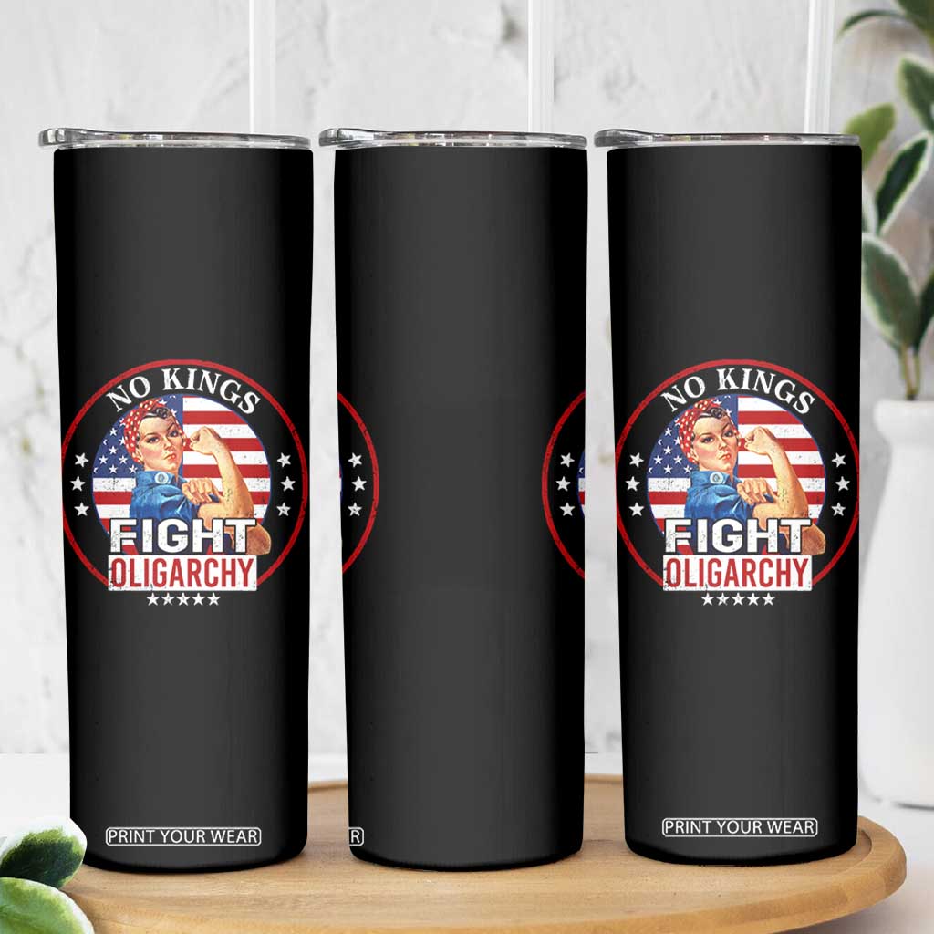 No Kings Fight Oligarchy Skinny Tumbler Woman's Girl Vintage America Flag TS11 Print Your Wear