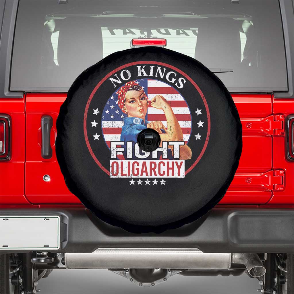 No Kings Fight Oligarchy Spare Tire Cover Woman's Girl Vintage America Flag TS11 Black Print Your Wear