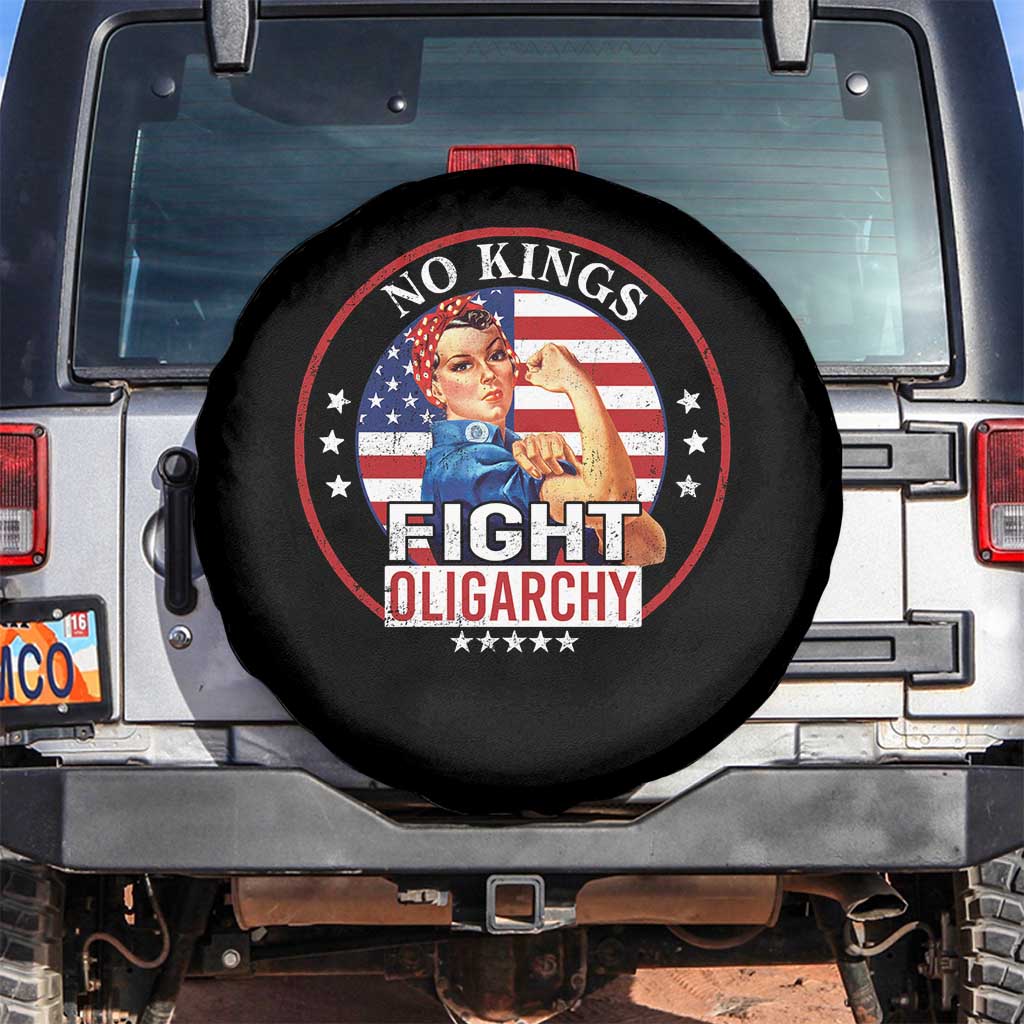 No Kings Fight Oligarchy Spare Tire Cover Woman's Girl Vintage America Flag TS11 No hole Black Print Your Wear
