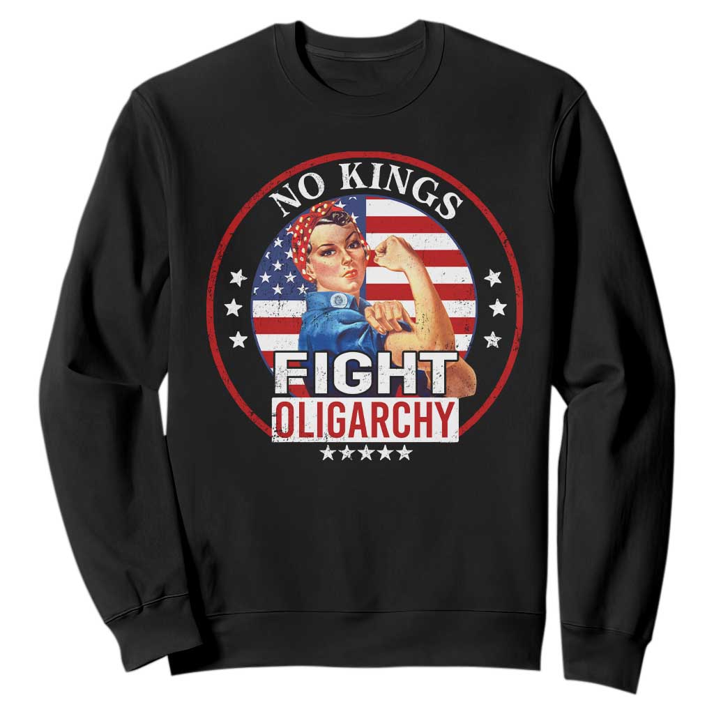 No Kings Fight Oligarchy Sweatshirt Woman's Girl Vintage America Flag TS11 Black Print Your Wear