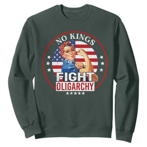 No Kings Fight Oligarchy Sweatshirt Woman's Girl Vintage America Flag TS11 Dark Forest Green Print Your Wear