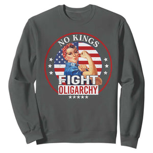 No Kings Fight Oligarchy Sweatshirt Woman's Girl Vintage America Flag TS11 Dark Heather Print Your Wear