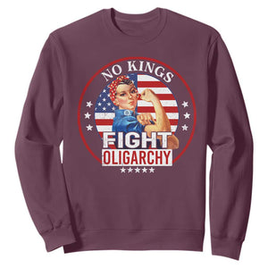 No Kings Fight Oligarchy Sweatshirt Woman's Girl Vintage America Flag TS11 Maroon Print Your Wear