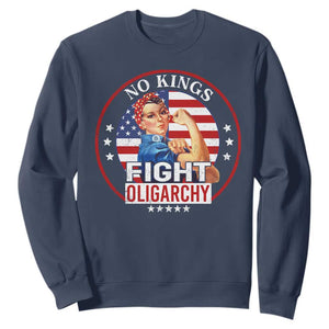 No Kings Fight Oligarchy Sweatshirt Woman's Girl Vintage America Flag TS11 Navy Print Your Wear