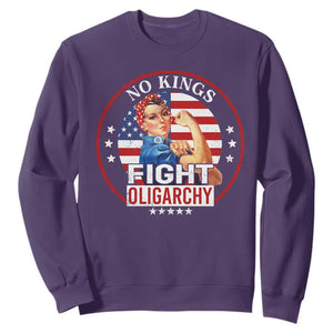 No Kings Fight Oligarchy Sweatshirt Woman's Girl Vintage America Flag TS11 Purple Print Your Wear