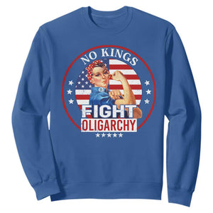 No Kings Fight Oligarchy Sweatshirt Woman's Girl Vintage America Flag TS11 Royal Blue Print Your Wear