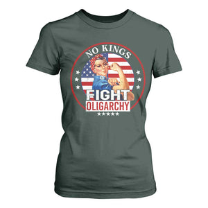 No Kings Fight Oligarchy T Shirt For Women Woman's Girl Vintage America Flag TS11 Dark Forest Green Print Your Wear
