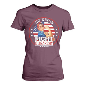 No Kings Fight Oligarchy T Shirt For Women Woman's Girl Vintage America Flag TS11 Maroon Print Your Wear