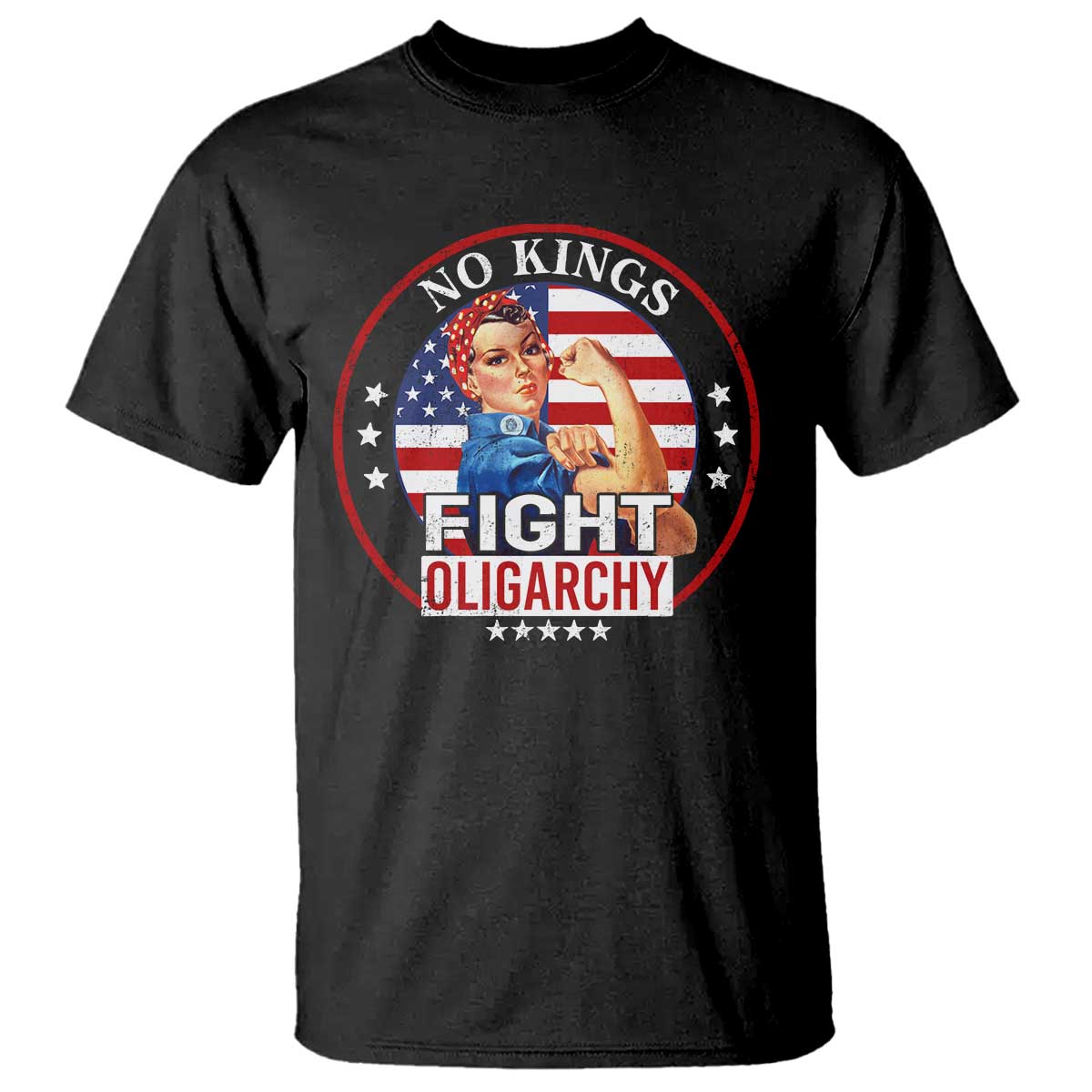No Kings Fight Oligarchy T Shirt Woman's Girl Vintage America Flag TS11 Black Print Your Wear
