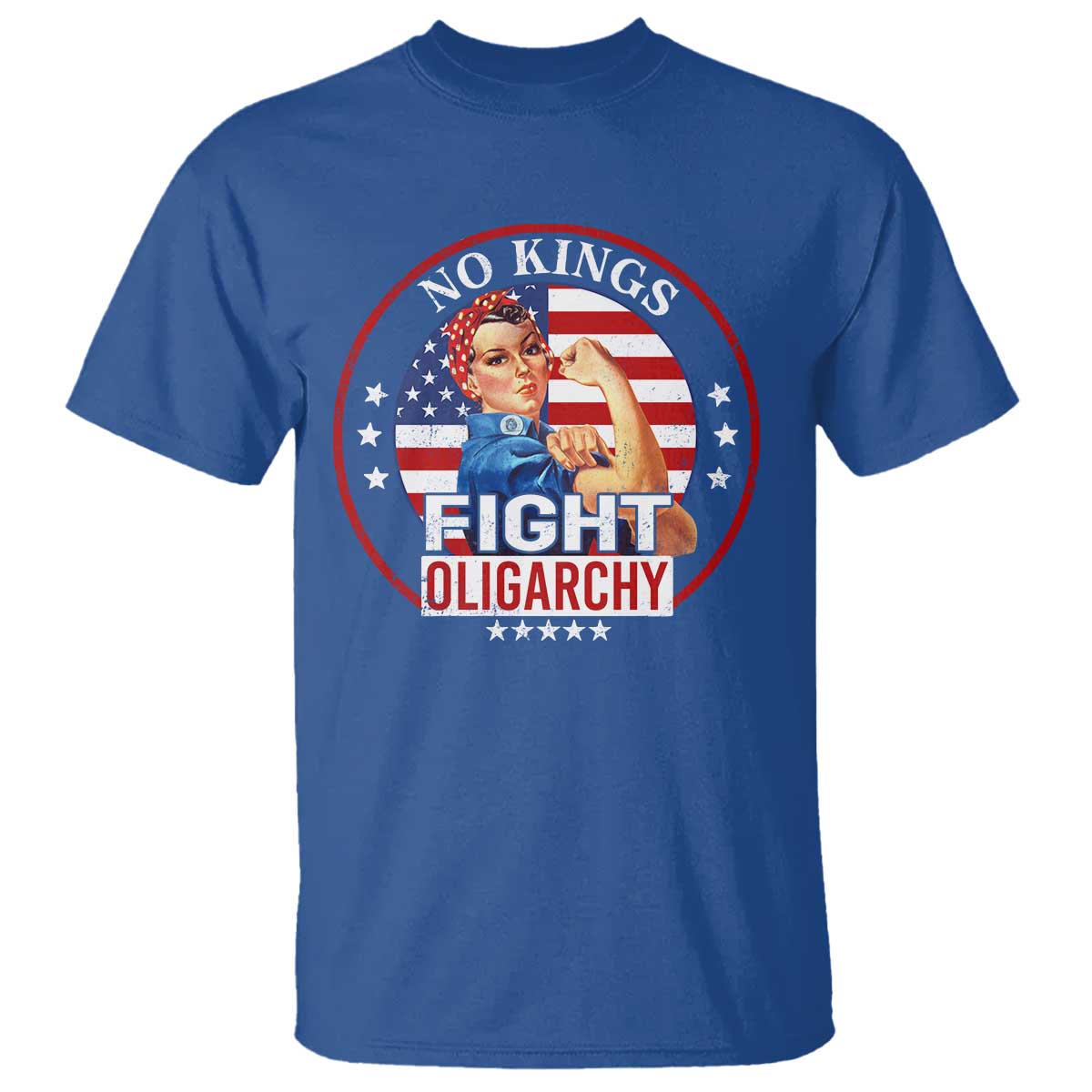 No Kings Fight Oligarchy T Shirt Woman's Girl Vintage America Flag TS11 Royal Blue Print Your Wear
