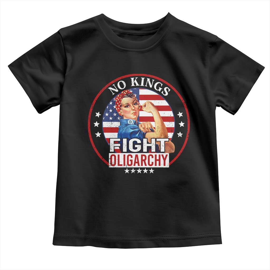 No Kings Fight Oligarchy Toddler T Shirt Woman's Girl Vintage America Flag TS11 Black Print Your Wear