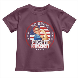 No Kings Fight Oligarchy Toddler T Shirt Woman's Girl Vintage America Flag TS11 Maroon Print Your Wear