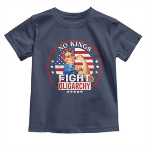 No Kings Fight Oligarchy Toddler T Shirt Woman's Girl Vintage America Flag TS11 Navy Print Your Wear