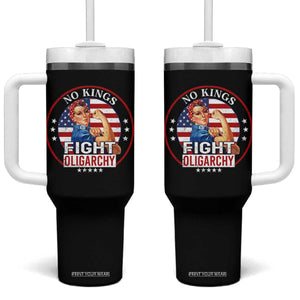 No Kings Fight Oligarchy Tumbler With Handle Woman's Girl Vintage America Flag TS11 One Size: 40 oz Black Print Your Wear