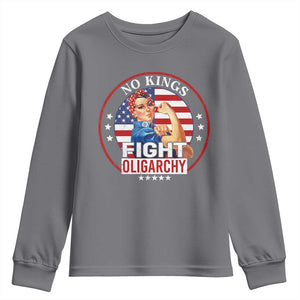 No Kings Fight Oligarchy Youth Sweatshirt Woman's Girl Vintage America Flag TS11 Charcoal Print Your Wear