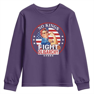 No Kings Fight Oligarchy Youth Sweatshirt Woman's Girl Vintage America Flag TS11 Purple Print Your Wear