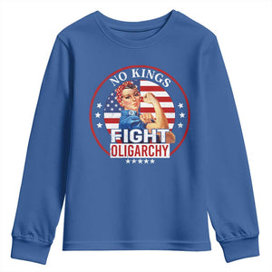 No Kings Fight Oligarchy Youth Sweatshirt Woman's Girl Vintage America Flag TS11 Royal Blue Print Your Wear