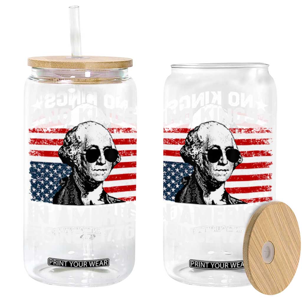 No Kings In America Since 1776 Glass Can George Washington US Flag Upside Down TS10 Black Print Your Wear
