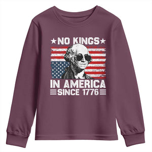 No Kings In America Since 1776 Youth Sweatshirt George Washington US Flag Upside Down TS10 Maroon Print Your Wear