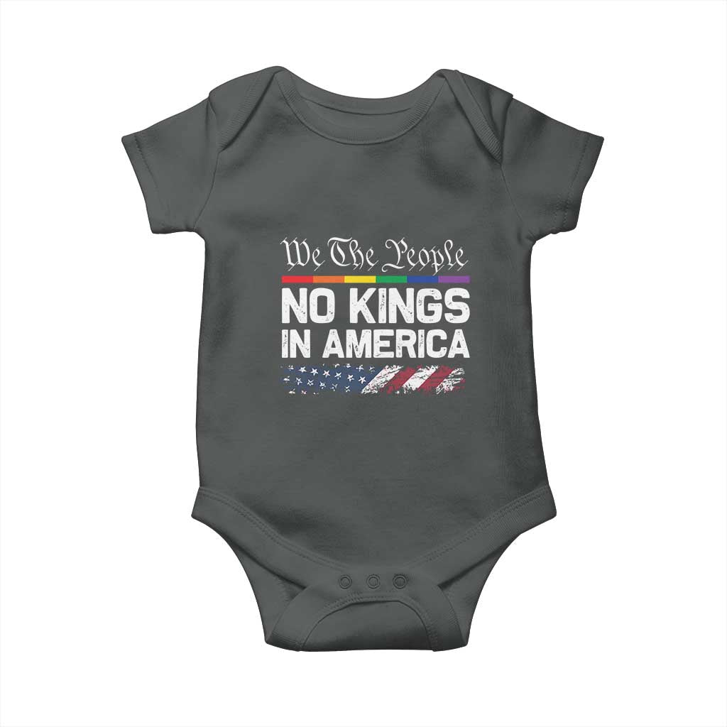 No Kings In America We The People Baby Onesie LGBTQ Pride American Flag Political TS11 Dark Heather Print Your Wear