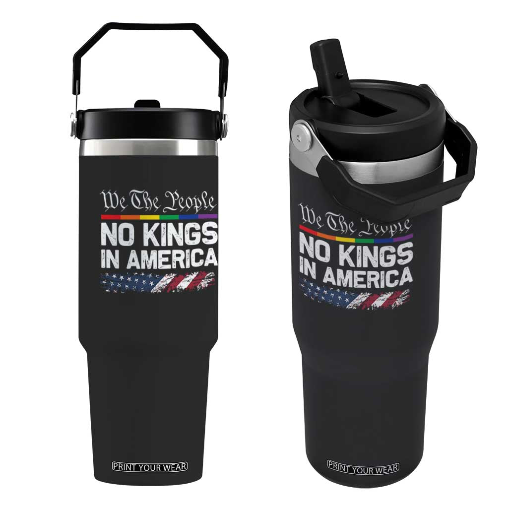 No Kings In America We The People Flip Straw Tumbler LGBTQ Pride American Flag Political TS11 One Size: 30 oz Black Print Your Wear