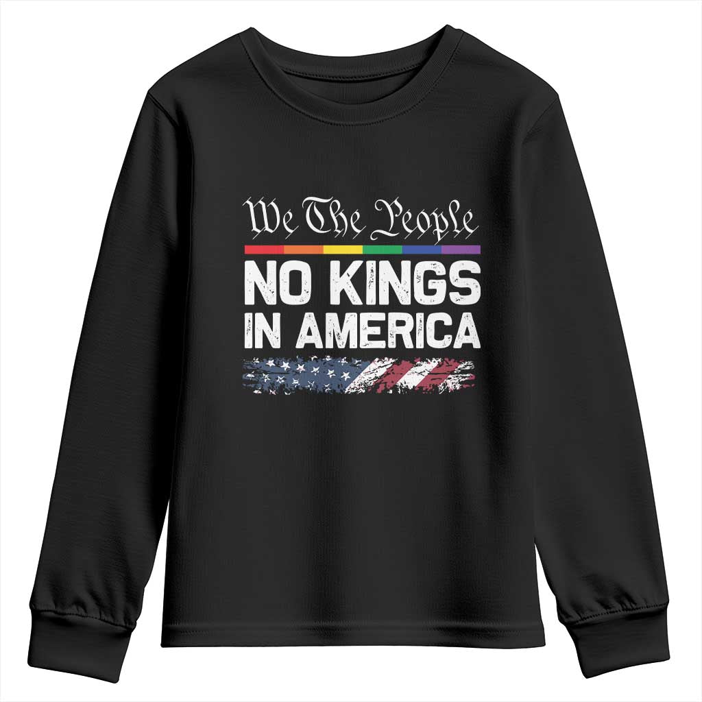 No Kings In America We The People Youth Sweatshirt LGBTQ Pride American Flag Political TS11 Black Print Your Wear