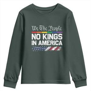 No Kings In America We The People Youth Sweatshirt LGBTQ Pride American Flag Political TS11 Dark Forest Green Print Your Wear