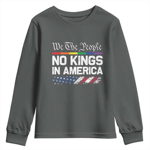 No Kings In America We The People Youth Sweatshirt LGBTQ Pride American Flag Political TS11 Dark Heather Print Your Wear