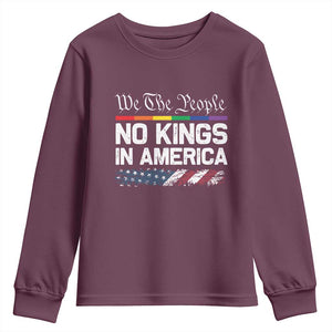 No Kings In America We The People Youth Sweatshirt LGBTQ Pride American Flag Political TS11 Maroon Print Your Wear