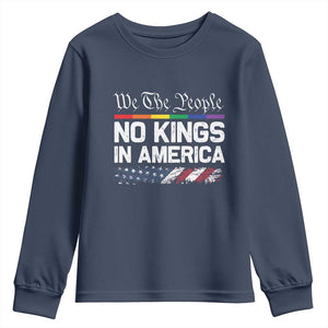 No Kings In America We The People Youth Sweatshirt LGBTQ Pride American Flag Political TS11 Navy Print Your Wear