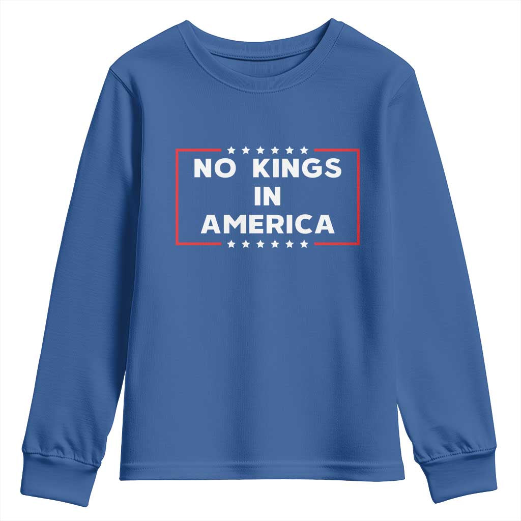 No Kings In America Youth Sweatshirt Stars Stripes TS11 Royal Blue Print Your Wear