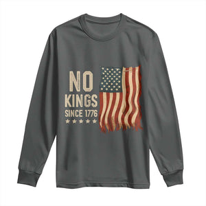 No Kings Since 1776 Long Sleeve Shirt Patriotic 4th Of July Distressed American Flag TS02 Dark Heather Print Your Wear