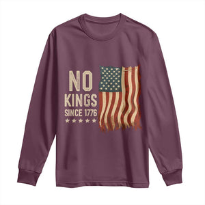 No Kings Since 1776 Long Sleeve Shirt Patriotic 4th Of July Distressed American Flag TS02 Maroon Print Your Wear