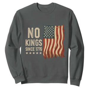 No Kings Since 1776 Sweatshirt Patriotic 4th Of July Distressed American Flag TS02 Dark Heather Print Your Wear